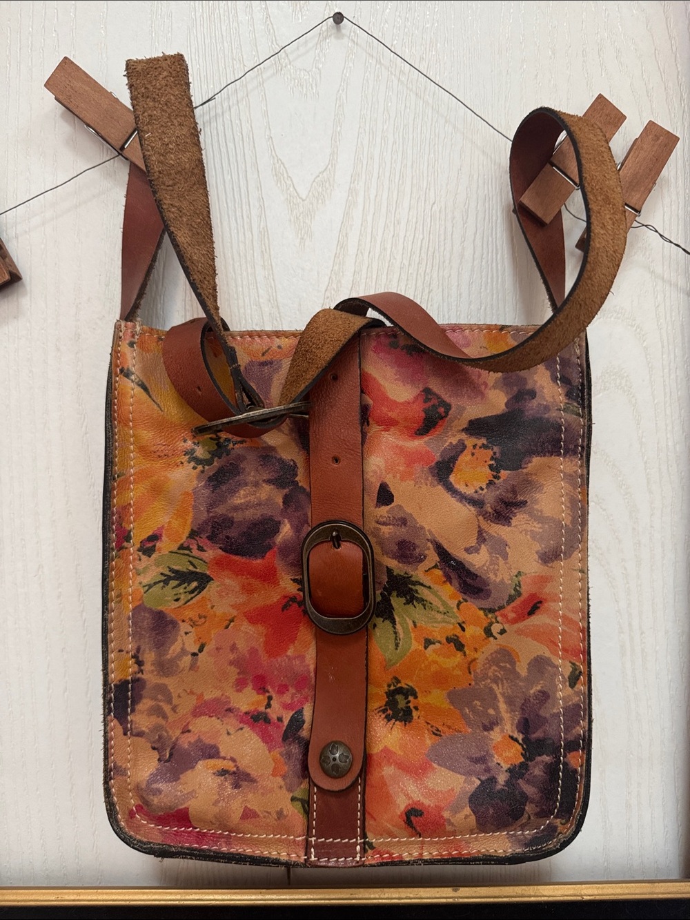 Patricia Nash - Venezia Leather Floral Crossbody Bag - Cognac & Multicolor